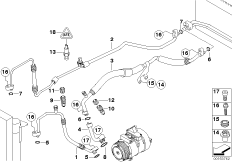 Трубопроводы хладагента для BMW E66 730Ld M57N2 (схема запасных частей)