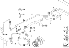 Трубопроводы хладагента для BMW E65 730i N52 (схема запасных частей)