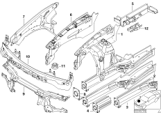 Колесная ниша/лонжерон для BMW E53 X5 3.0d M57N (схема запасных частей)