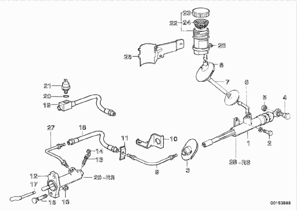 Привод управления сцеплением для BMW E34 525tds M51 (схема запчастей)