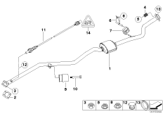 Передний дополнительный глушитель для BMW E81 116i 1.6 N45N (схема запасных частей)