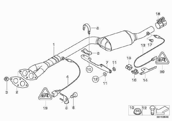 Катализатор/передний доп.глушитель для BMW E83 X3 2.0i N46 (схема запчастей)