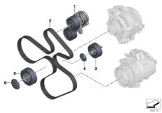 Рем.привод генератора/конд./усилит.руля для BMW E91 335i N54 (схема запасных частей)