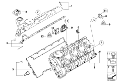 Крышка головки блока цилиндров для BMW E65 745d M67N (схема запасных частей)