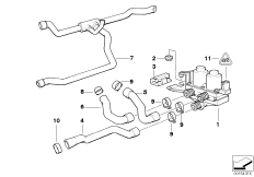 Водяные шланги, помпа, клапан для BMW E36 328i M52 (схема запасных частей)