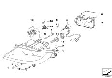 Детали ксеноновой фары для BMW E85 Z4 2.5i M54 (схема запасных частей)