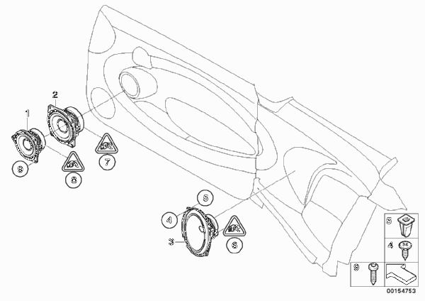 Детали динамика Stereo для BMW R55 Cooper N12 (схема запчастей)