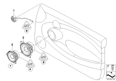 Детали системы HiFi на Пд двери для BMW R56 Cooper S N14 (схема запасных частей)