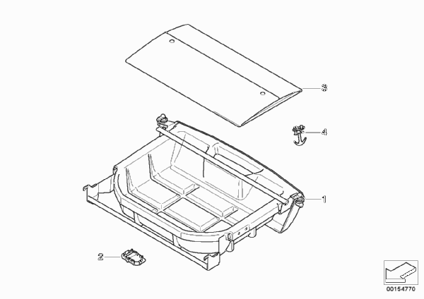 Выдвижной ящик в баг.отд./откидной бокс для BMW E90 330xd M57N2 (схема запчастей)