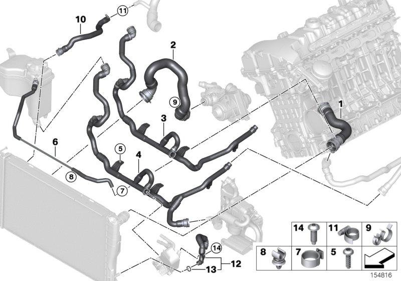 Водяной шланг системы охлаждения для BMW E92N 335i N55 (схема запчастей)