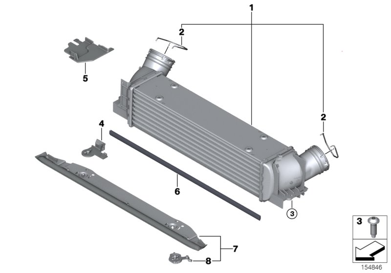 Охладитель наддувочного воздуха для BMW E91N 335xi N54 (схема запчастей)