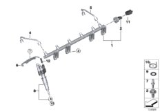 Магистраль Rail/форсунка/провод для BMW F02 740Li N54 (схема запасных частей)
