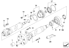 Детали карданного вала, полноприводный для BMW E83 X3 3.0d M57N (схема запасных частей)