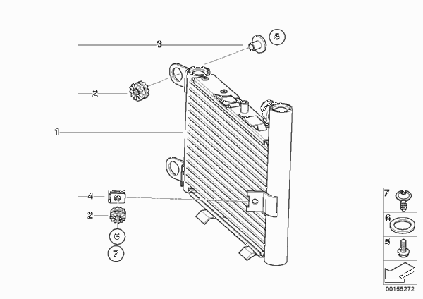 Дополнит.радиатор системы охлаждения для BMW E83N X3 3.0sd M57N2 (схема запчастей)