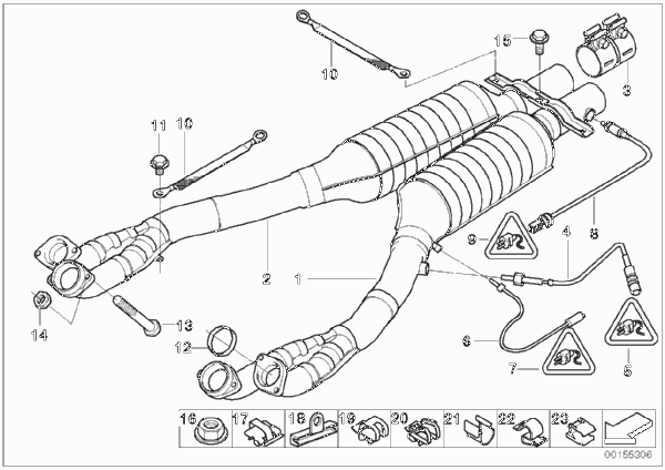 Катализатор/передний доп.глушитель для BMW E52 Z8 S62 (схема запчастей)