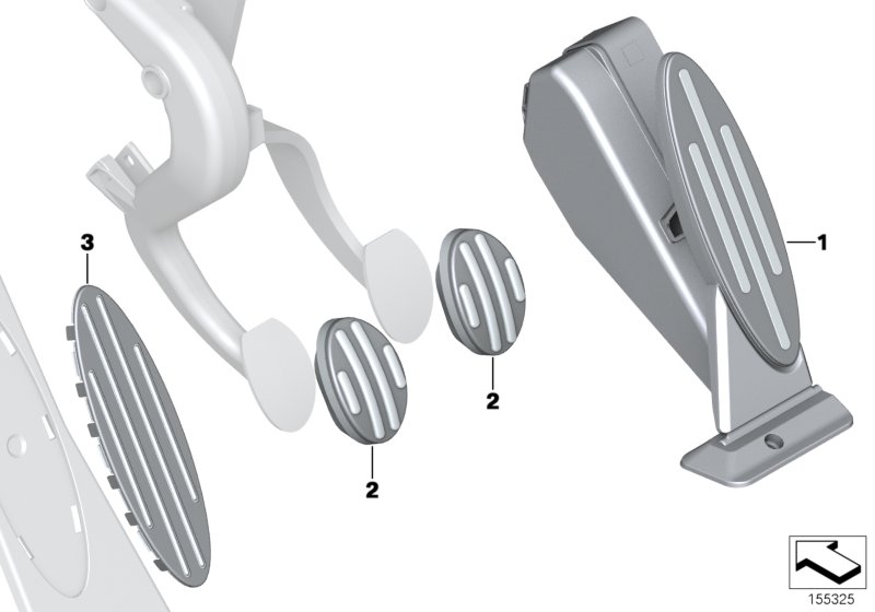 Доосн.накладками на педали из нерж.стали для MINI R56 One N12 (схема запчастей)