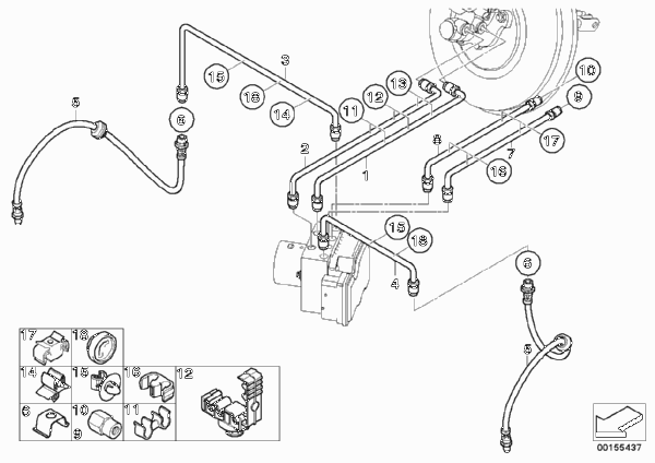Трубопровод тормозного привода Пд для BMW R59 Coop.S JCW N18 (схема запчастей)