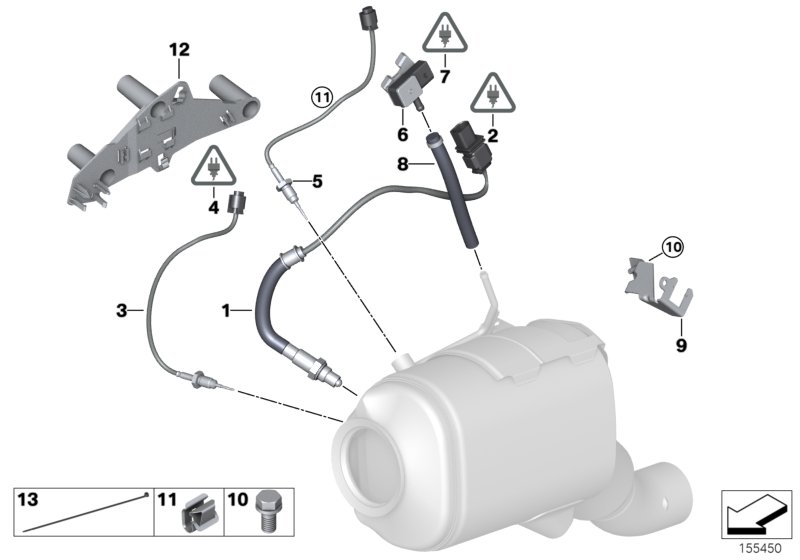 Датчики саж. фильтра/дополн.элементы для BMW E83 X3 3.0d M57N2 (схема запчастей)
