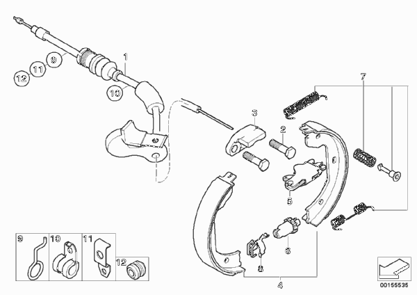 Стояночный тормоз/тормозные колодки для BMW E66 750Li N62N (схема запчастей)