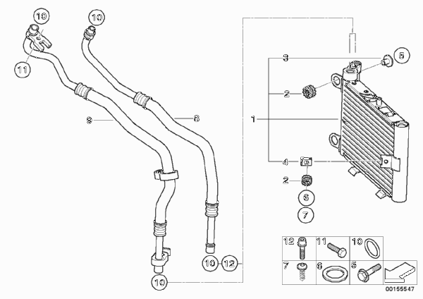 Маслян.радиатор/трубопр.масл.радиатора для BMW E83N X3 3.0si N52N (схема запчастей)