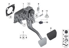 Педальный механизм АКПП для BMW E70N X5 30dX N57 (схема запасных частей)