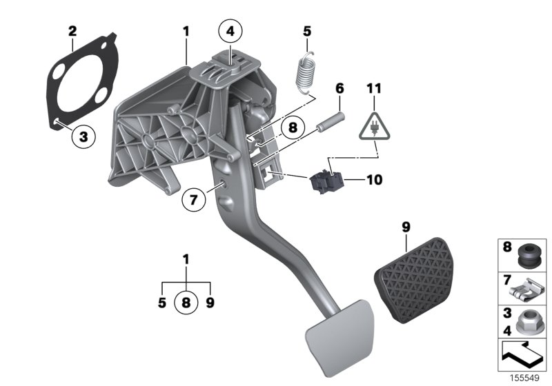 Педальный механизм АКПП для BMW F10 530dX N57N (схема запчастей)