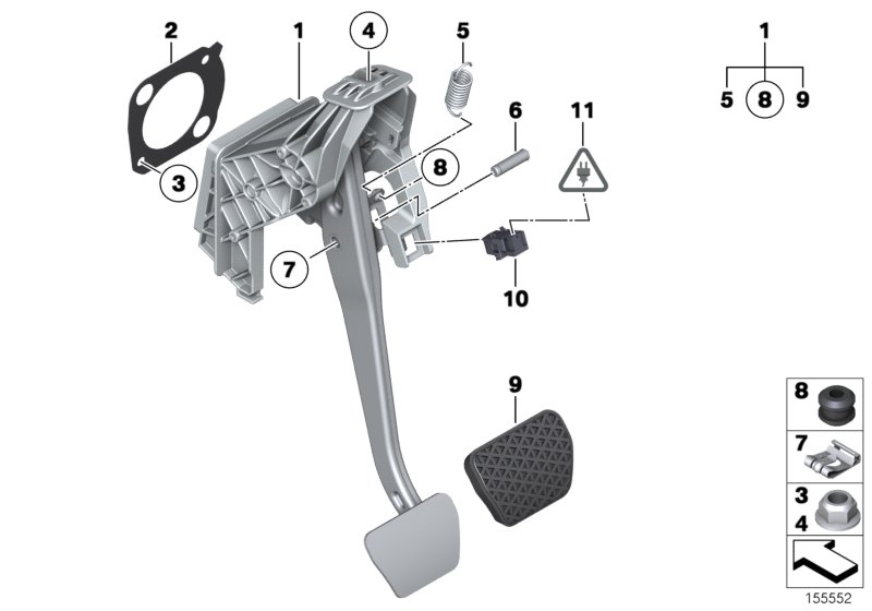 Педальный механизм АКПП для BMW F06 640d N57Z (схема запчастей)