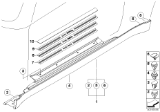 планка швеллера / накладка порога для MINI R52 One W10 (схема запасных частей)