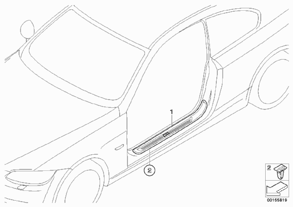 Дооснащение накладкой порога в M-стиле для BMW E92 325d M57N2 (схема запчастей)