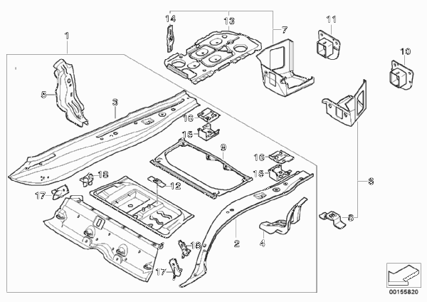 Дополнит.элементы пола багажника для BMW E93N 330i N52N (схема запчастей)