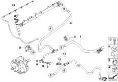 Топливопроводы для BMW E60N 525xd M57N2 (схема запасных частей)