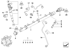 Ресивер/инжектор/провод для BMW E92 325d M57N2 (схема запасных частей)