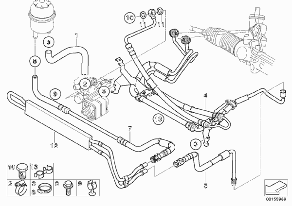 Маслопроводы гидроусилителя рул.управл. для BMW E83 X3 2.0i N46 (схема запчастей)