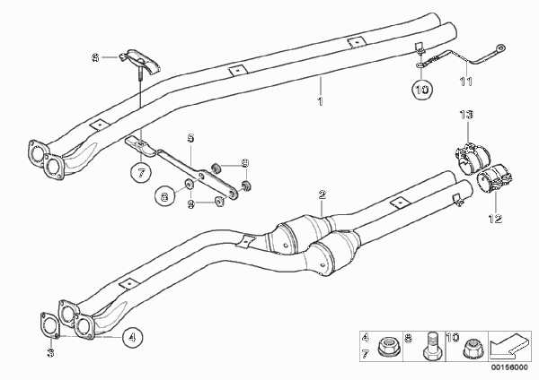 Катализатор/передний доп.глушитель для BMW E83N X3 2.5si N52N (схема запчастей)