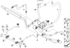 Маслопроводы гидроусилителя рул.управл. для BMW E83 X3 3.0i M54 (схема запасных частей)