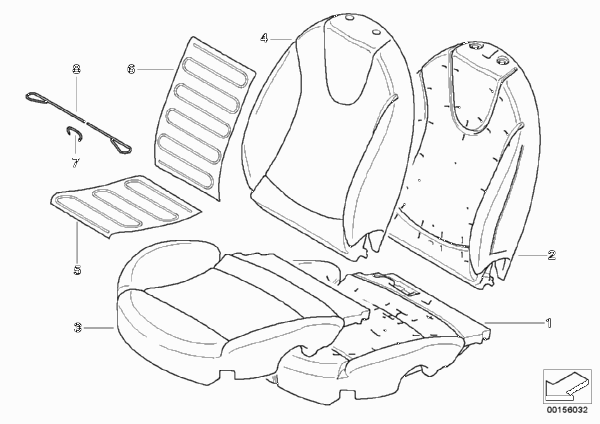 Набивка и обивка передн.сиденья для MINI R56 Cooper S N14 (схема запчастей)