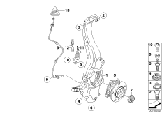 Поворотная опора/подшипник ступ.кол.Пд для BMW E71 X6 40iX N55 (схема запасных частей)