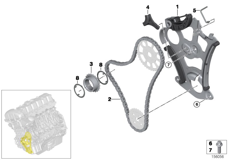 Привод смазоч.системы/масляного насоса для BMW F10 528i N53 (схема запчастей)