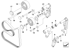 Ременный привод водяной помпы/генератора для BMW E46 328i M52 (схема запасных частей)