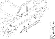 Доосн. аэродинамическим к-том M, порог для BMW E83N X3 2.0d M47N2 (схема запасных частей)