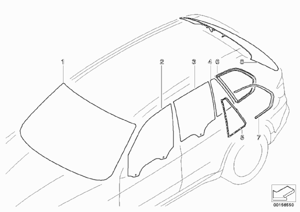 Остекление для BMW E70 X5 M S63 (схема запчастей)