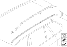 Дооснащение полозьями багажника на крыше для BMW E70 X5 3.0sd M57N2 (схема запасных частей)