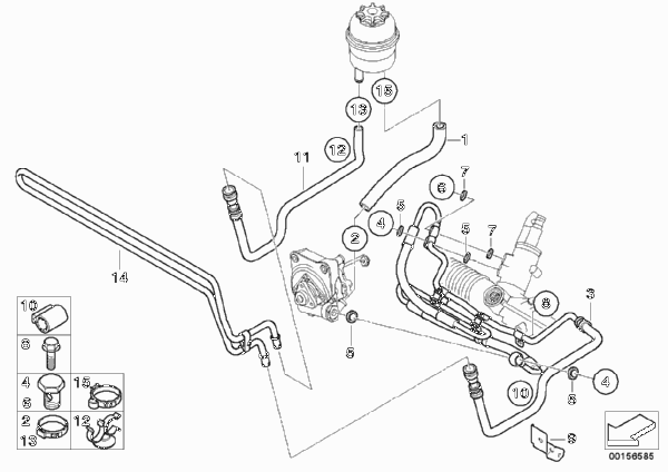 Маслопроводы гидроусилителя рул.управл. для BMW E85 Z4 M3.2 S54 (схема запчастей)