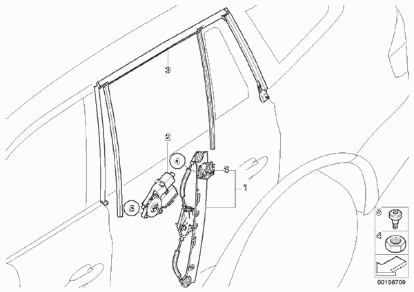 Механизм перемещения стекла двери Зд для BMW E83 X3 3.0i M54 (схема запчастей)