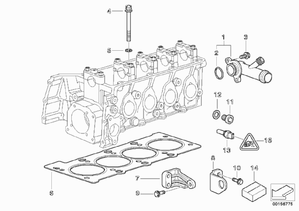 Головка блока цилиндров-доп.элементы для BMW E46 316i 1.9 M43 (схема запчастей)