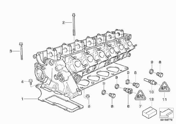Головка блока цилиндров-доп.элементы для BMW E39 525td M51 (схема запчастей)