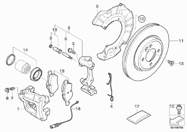 Датчик износа торм.накладки пер.колеса для MINI R50 Cooper W10 (схема запчастей)