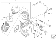 Смазочная система-масляный фильтр для BMW E46 323i M52 (схема запасных частей)