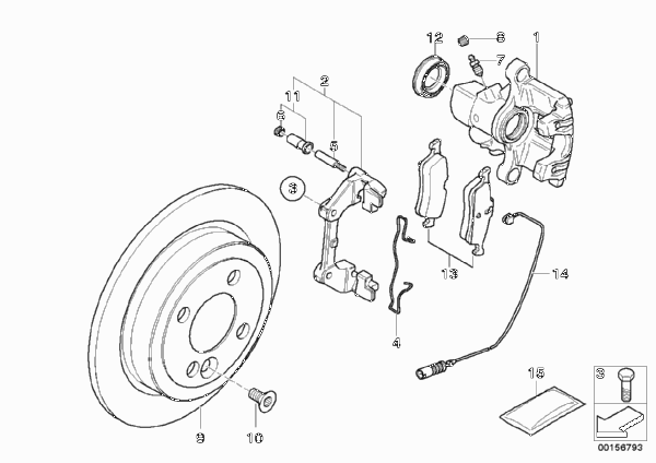 Датчик износа торм.накладки колеса Зд для BMW R52 Cooper S W11 (схема запчастей)
