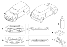 Защитная пленка MINI, к-т для СТОА для BMW R50 One 1.4i W10 (схема запасных частей)